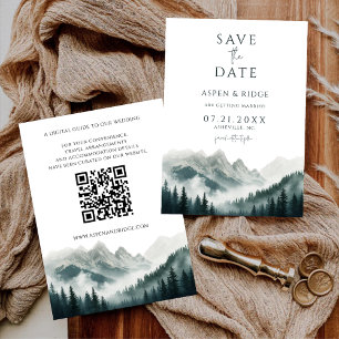 Verdant Peaks Misty Forest Save the Date QR Code Invitation