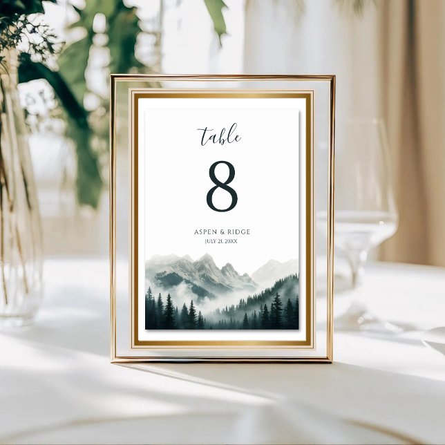 Verdant Peaks Watercolor Mountain Table Number (Creator Uploaded)