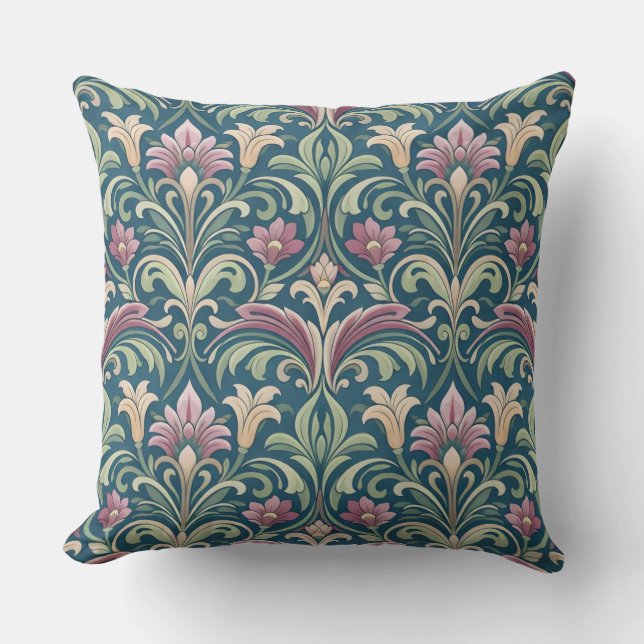 Verdant Reverie Floral Throw Pillow (Front)