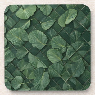 Verdant Rhythm: Tropical Leaf Grid Beverage Coaster