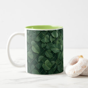 Verdant Rhythm: Tropical Leaf Grid Two-Tone Coffee Mug