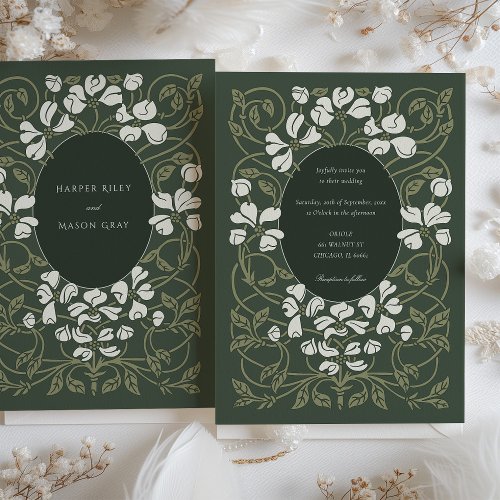 Verdant Romance Art Nouveau Wedding Invitation