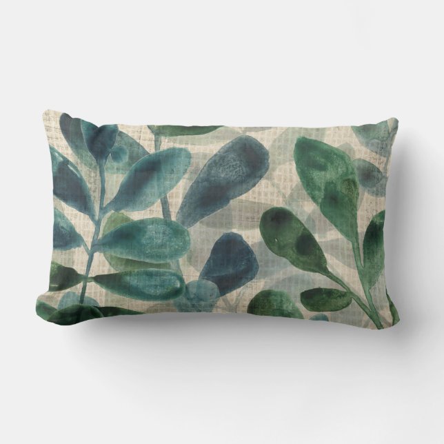Verdant Sophistication - Tropical Leaves Lumbar Pillow (Front)