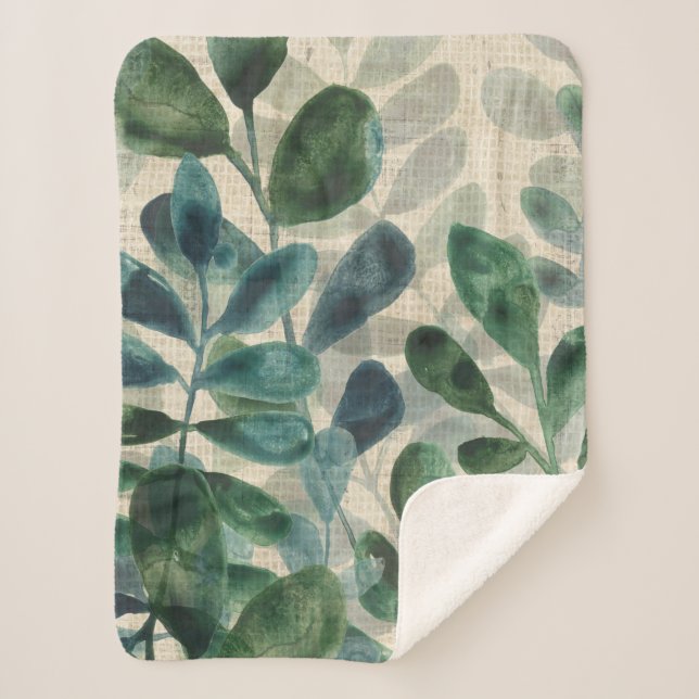 Verdant Sophistication - Tropical Leaves Sherpa Blanket (Front)