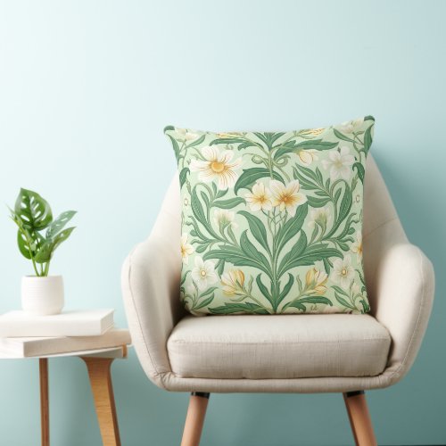 Verdant Spring Flourish Floral Pattern Elegant Throw Pillow