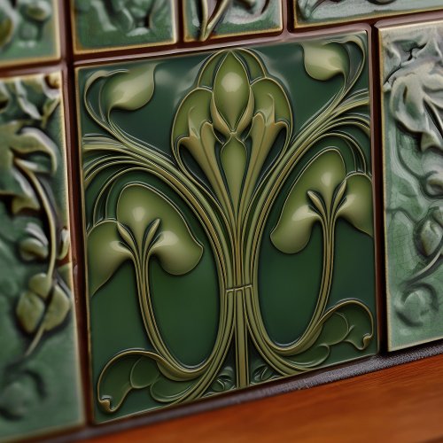 Verdant Vines Art Nouveau Revival Ceramic Tile