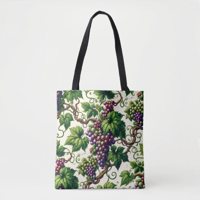 Verdant Vineyard Bliss: A Tapestry of Grapevines Tote Bag (Front)