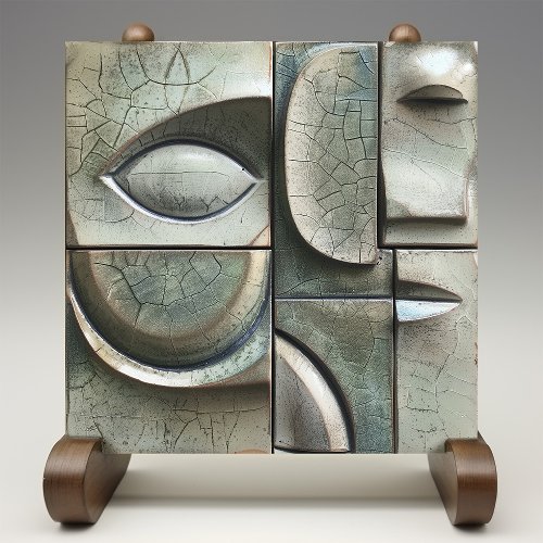 Verdant Vision _ Abstract Cubist Ceramic Tile
