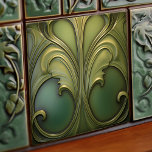 Verdant Whirls Art Nouveau Ceramic Tile<br><div class="desc">This alluring ceramic tile is a masterpiece of the Art Nouveau style, featuring a mesmerizing array of verdant whirls and curls. The intricate design showcases a palette of deep forest green, olive, and hints of gold, encapsulating the naturalistic motifs that are quintessential to the Art Nouveau movement. Although the tile...</div>