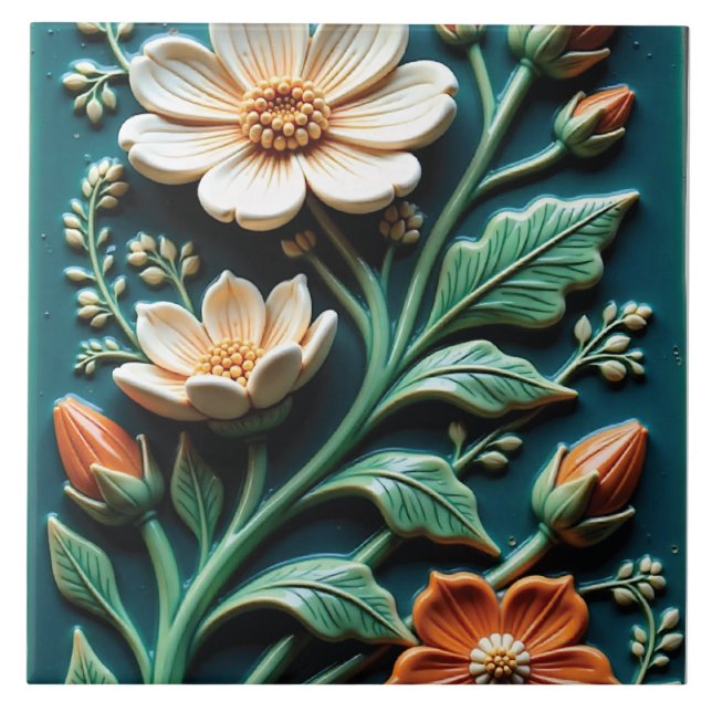 Verdant Wildflowers Ceramic Tile (Front)