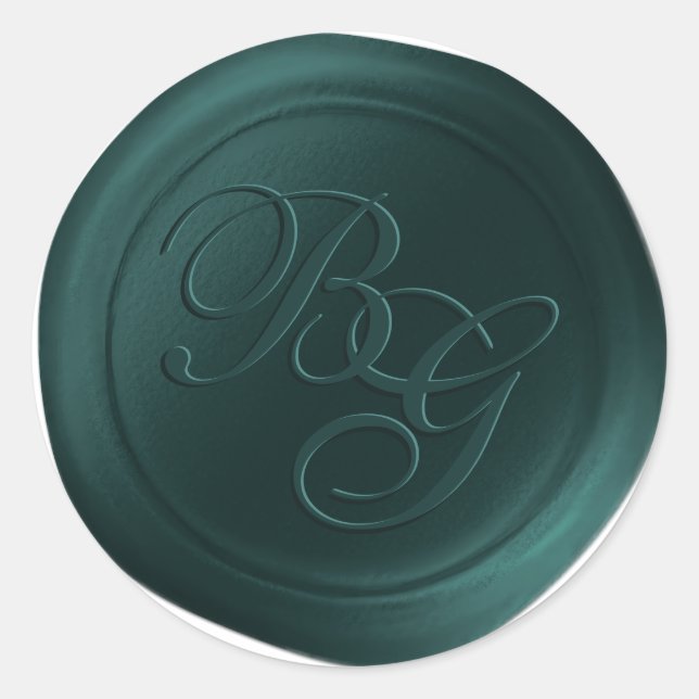 Verde Green Calligraphy Monogram Wax Seal Stickers (Front)
