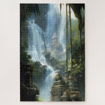 Verdecroft Cascade Waterfall Art Jigsaw Puzzle by Ricaso_Designs at Zazzle