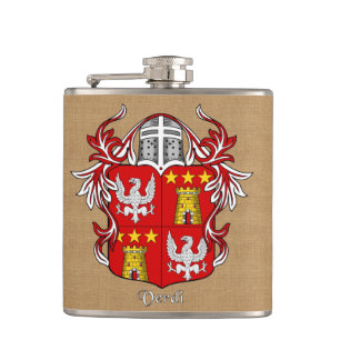Verdi Heraldic Shield with Helm and Mantle Hip Flask