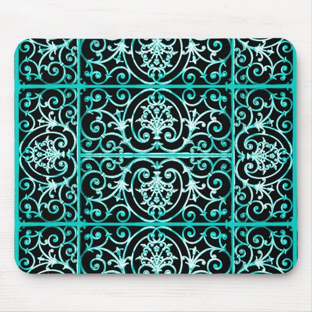 Verdigris and black scrollwork pattern mouse pad (Front)