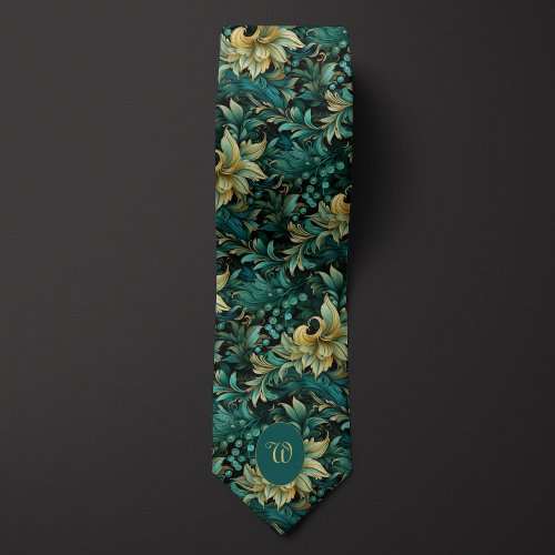 Verdigris and Gold Botanical Neck Tie