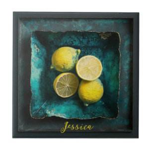 Verdigris and Lemons on a Square Plate    Ceramic Tile