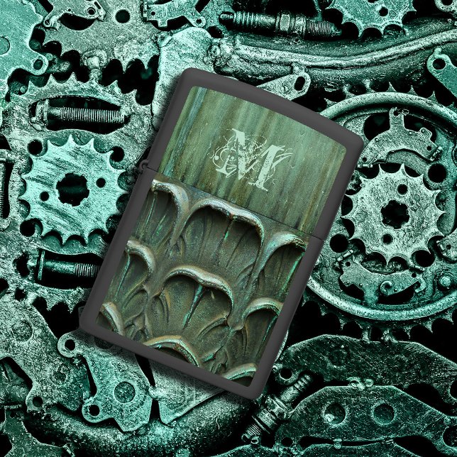 Verdigris Bronze Leaf Pattern Custom Initial Zippo Lighter (Creator Uploaded)