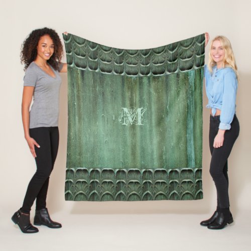 Verdigris Bronze Leaf Pattern Fleece Blanket