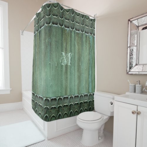Verdigris Bronze Leaf Pattern Shower Curtain