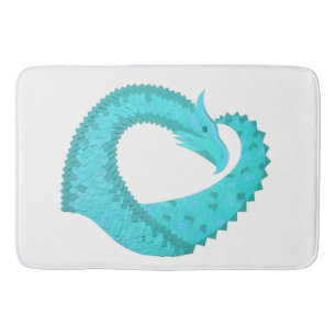 Verdigris heart dragon on white bath mat