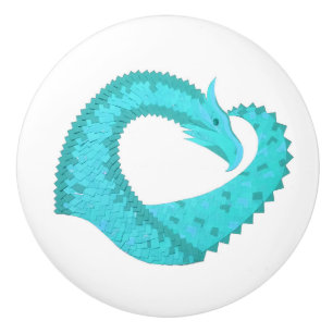 Verdigris heart dragon on white ceramic knob