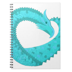 Verdigris heart dragon on white notebook