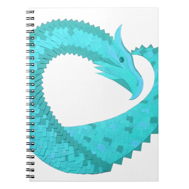 Verdigris heart dragon on white notebook (Front)