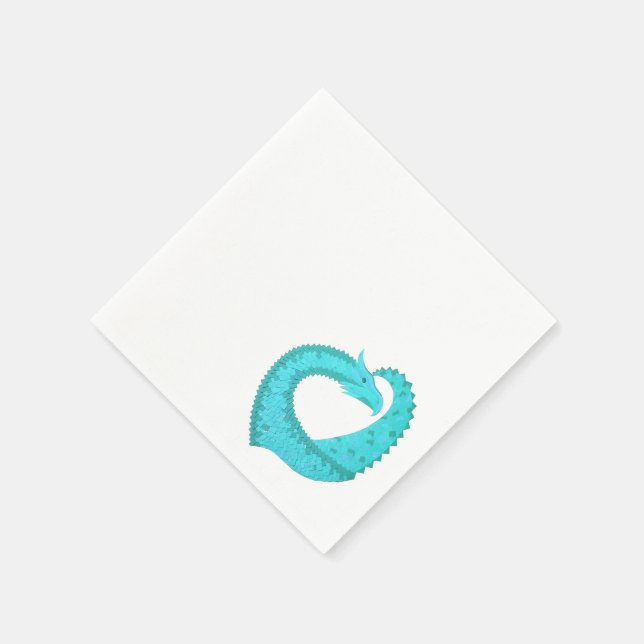 Verdigris heart dragon on white paper napkins (Corner)