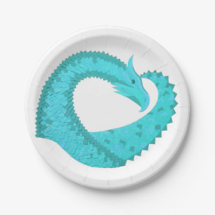Verdigris heart dragon on white paper plates