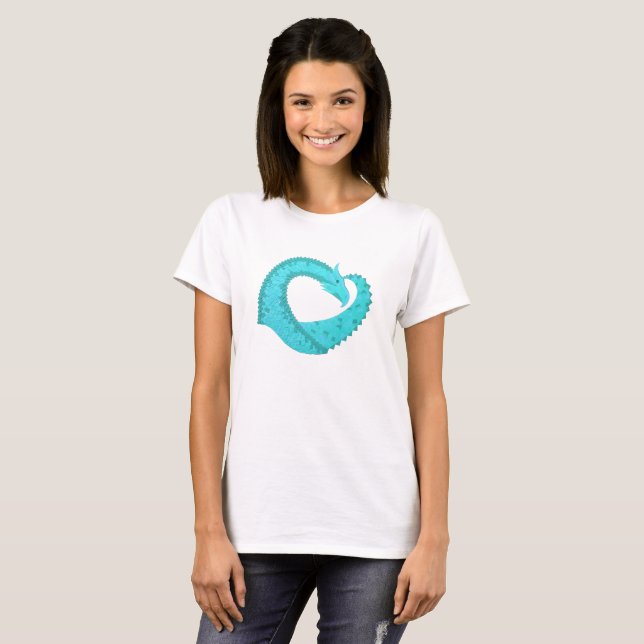 Verdigris heart dragon on white T-Shirt (Front Full)