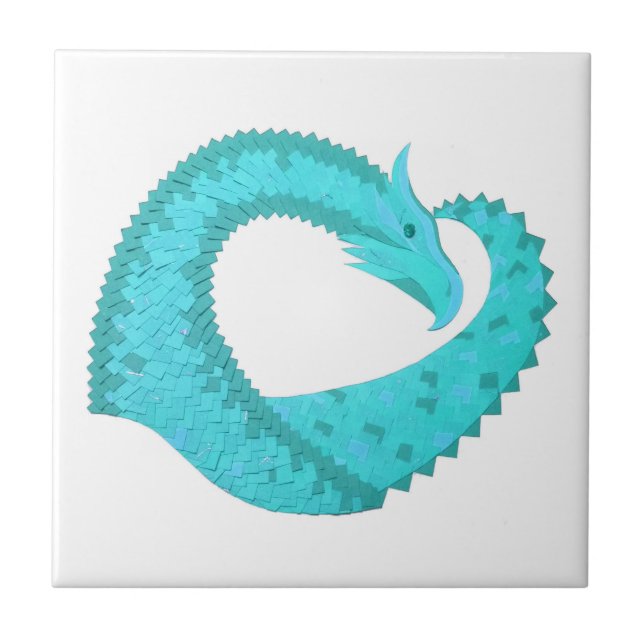 Verdigris heart dragon on white tile (Front)