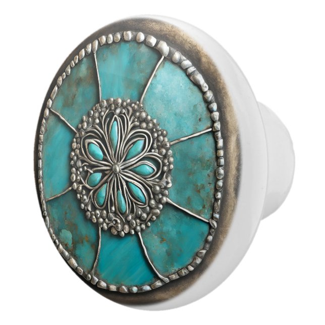 Verdigris Patina Metal Ceramic Knob (Right)