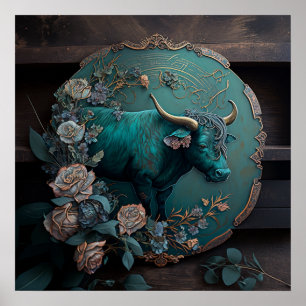 Verdigris Zodiac Taurus Metal Art Poster