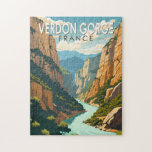 Verdon Gorge France Travel Art Vintage Jigsaw Puzzle<br><div class="desc">Verdon Gorge in a vector art style. The Verdon Gorge is a river canyon in southeastern France. It is one of the largest canyons in Europe.</div>