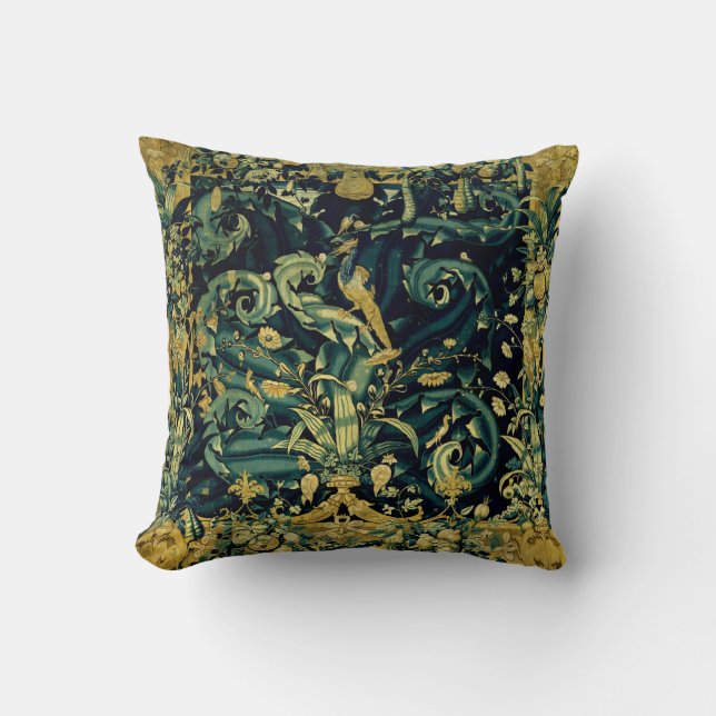 Verdure Birds & Fruit Renaissance Tapestry Throw P Throw Pillow (Front)