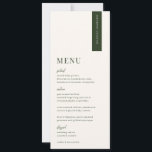 VERDURE Modern Wedding Place Card Menu<br><div class="desc">VERDURE pine green minimalist,  wedding guest place card and menu. Features,  pine green typography on soft beige backgrounds. Fonts and background color can be customized. Please note,  guest names must be entered and added to your cart individually.</div>