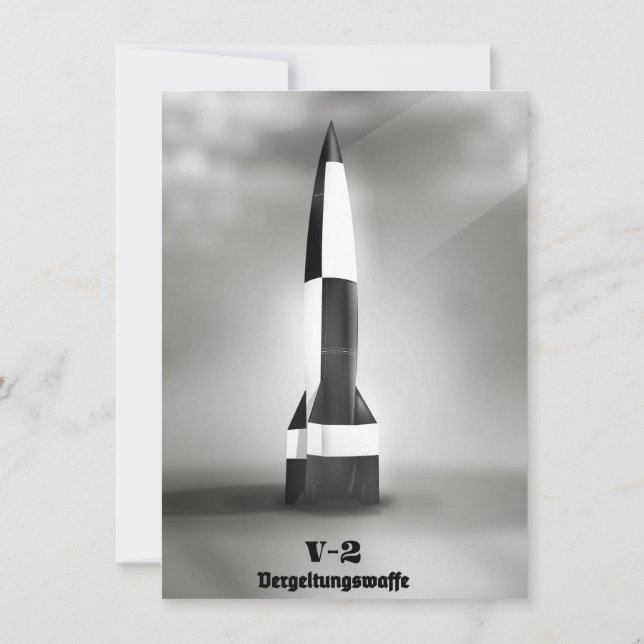 Vergeltungswaffe V2 Rocket B&W vintage style. Invitation (Back)