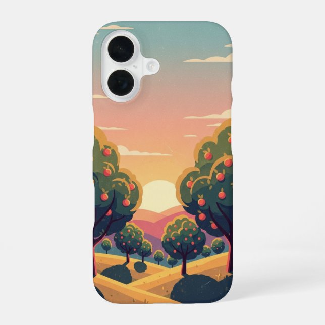 Verger au Coucher de Soleil Rétro iPhone Case (Back)