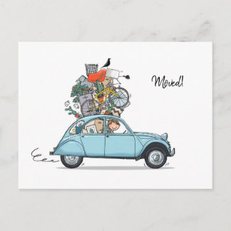 Verhuiskaart Citroen Eend blauw Postcard