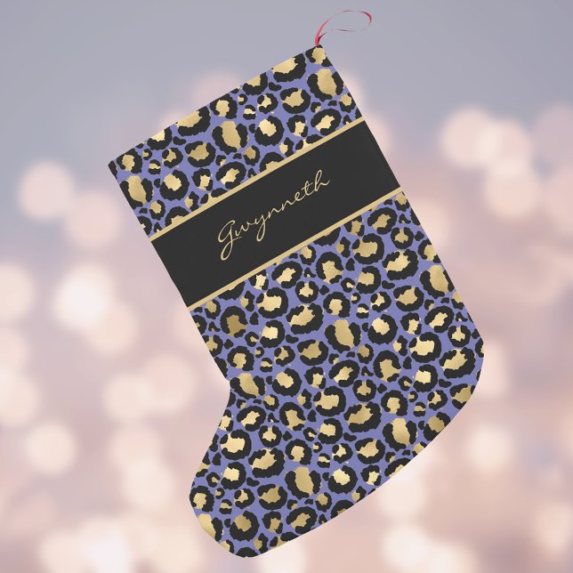 Veri Peri Purple Black Leopard Print with Name Small Christmas Stocking (Creator Uploaded)