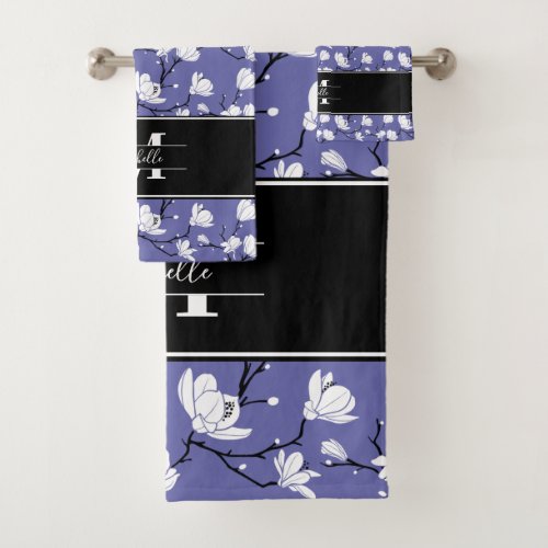 Veri Periwinkle Blue Monogrammed Magnolia Flower Bath Towel Set