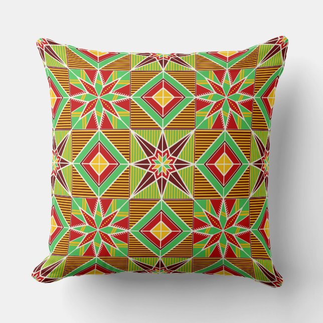 Veridian Star Pysanka Geometric Throw Pillow (Front)