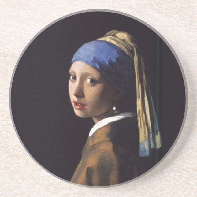 Vermeer Girl Pearl Earring Masterpiece Painting Drink Coaster (Front)