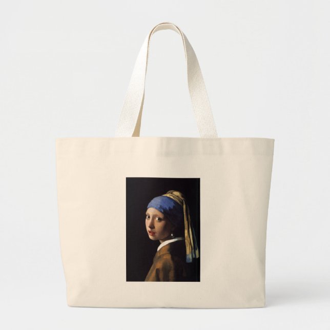 Vermeer Girl Pearl Earring Masterpiece Painting Large Tote Bag (Front)