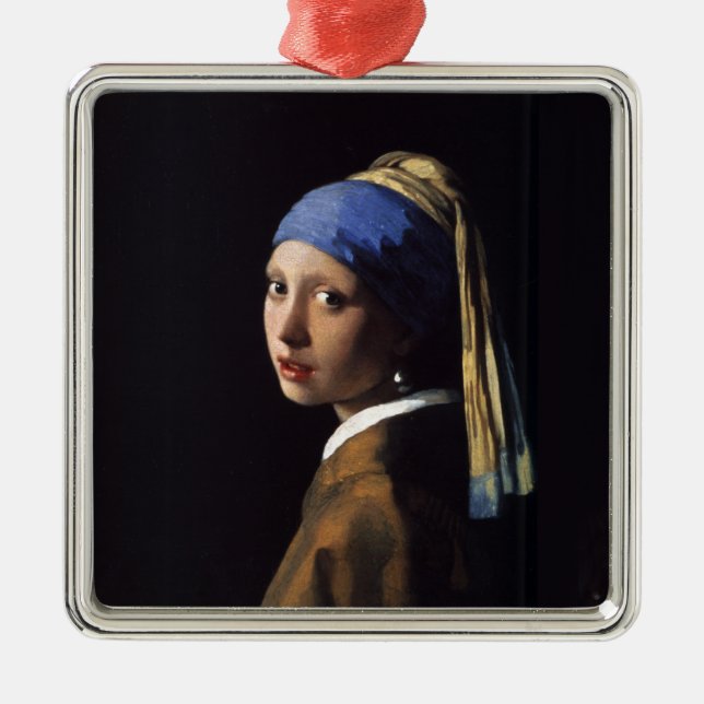 Vermeer Girl Pearl Earring Masterpiece Painting Metal Ornament (Front)