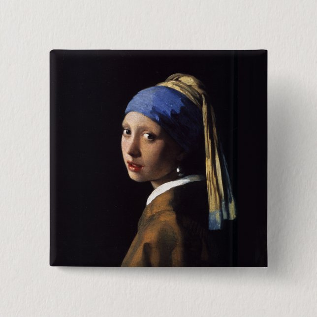 Vermeer Girl Pearl Earring Masterpiece Painting Pinback Button (Front)