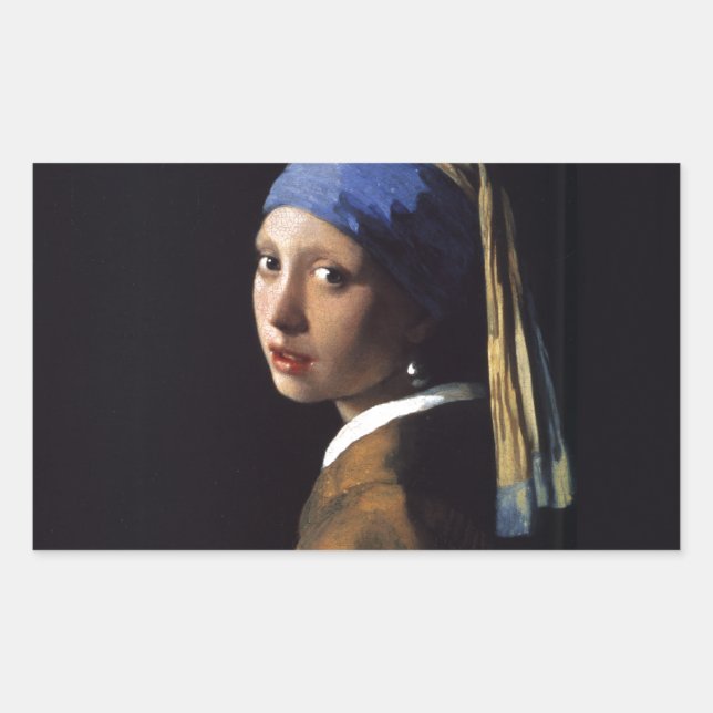 Vermeer Girl Pearl Earring Masterpiece Painting Rectangular Sticker (Front)