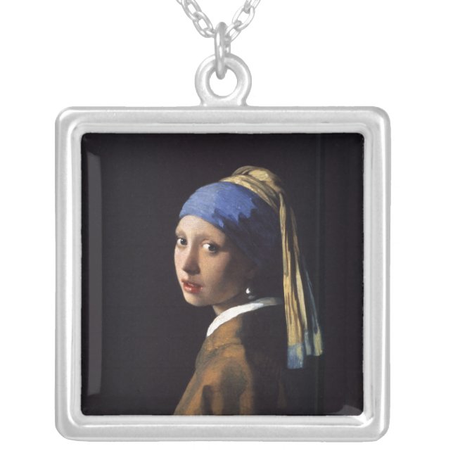 Vermeer Girl Pearl Earring Masterpiece Painting Silver Plated Necklace (Front)