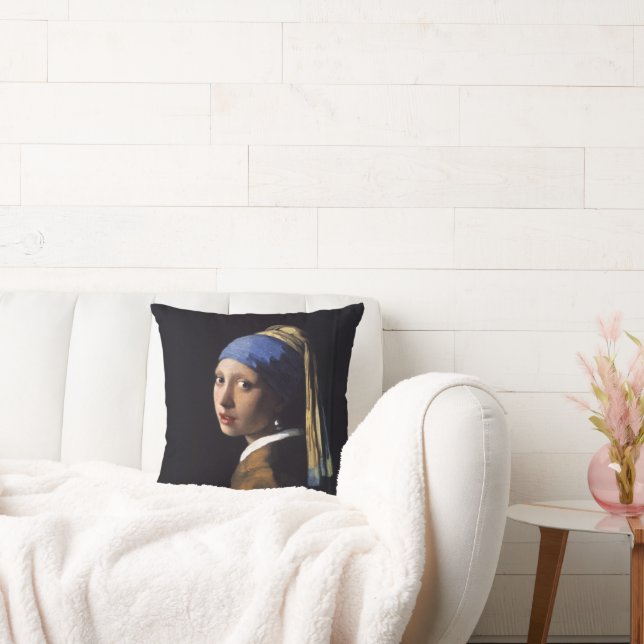 Vermeer Girl Pearl Earring Masterpiece Painting Throw Pillow (Couch)