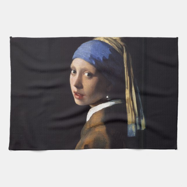 Vermeer Girl Pearl Earring Masterpiece Painting Towel (Horizontal)